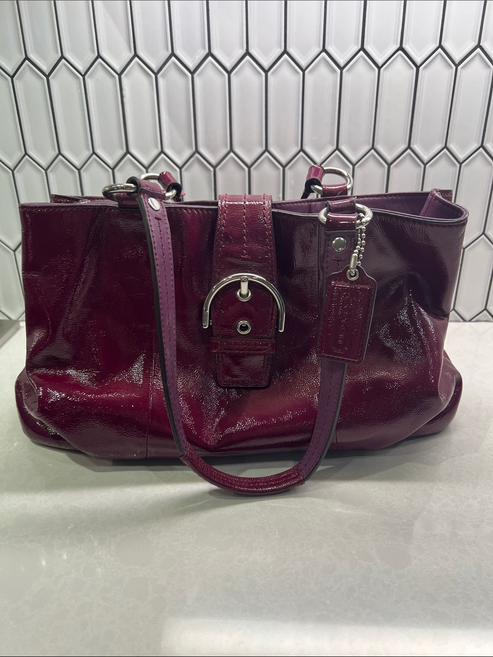Coach Patent Leather Shoulder Bag in Deep Berry
